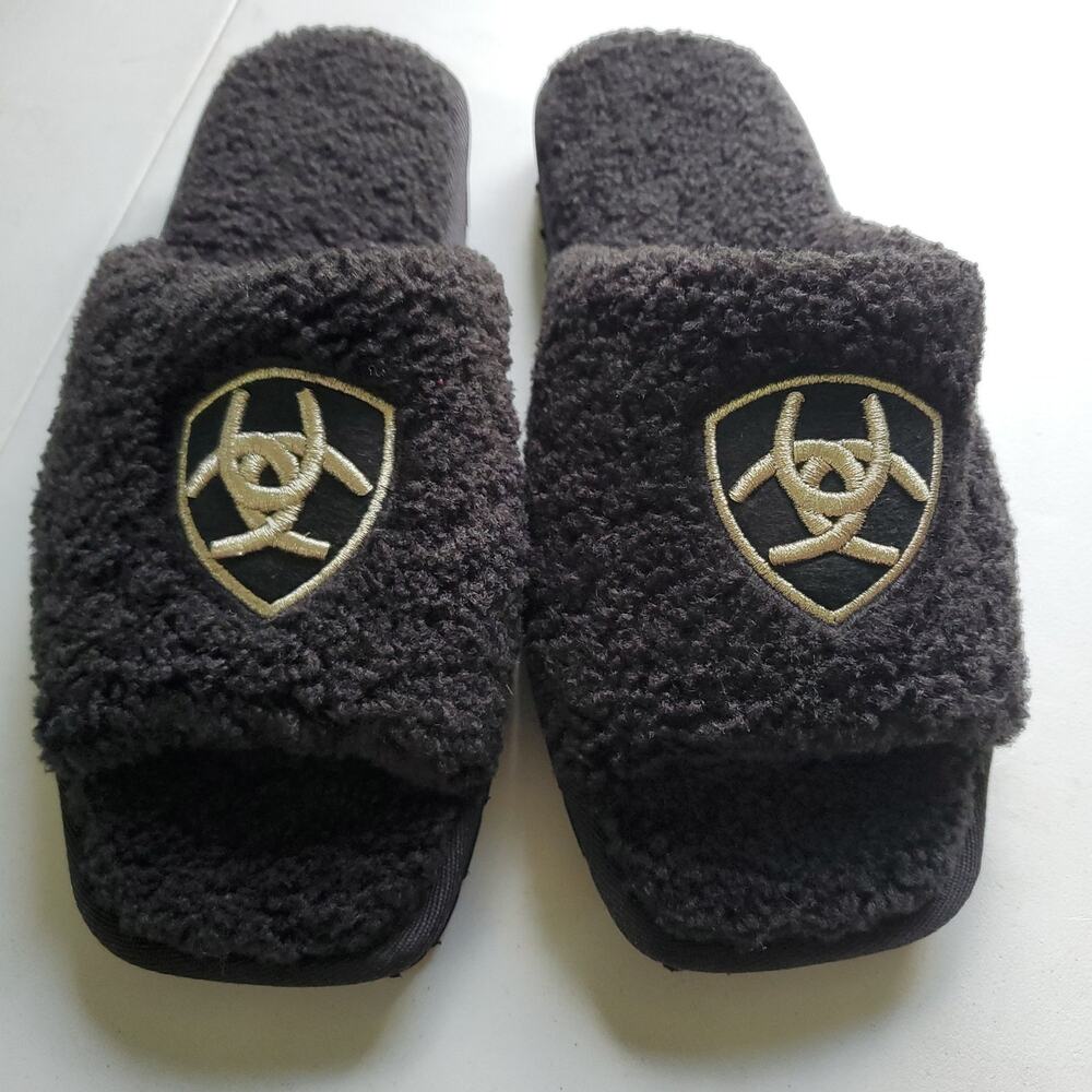 Ariat Cozy Slipper woman size 10 black fuzzy slide on